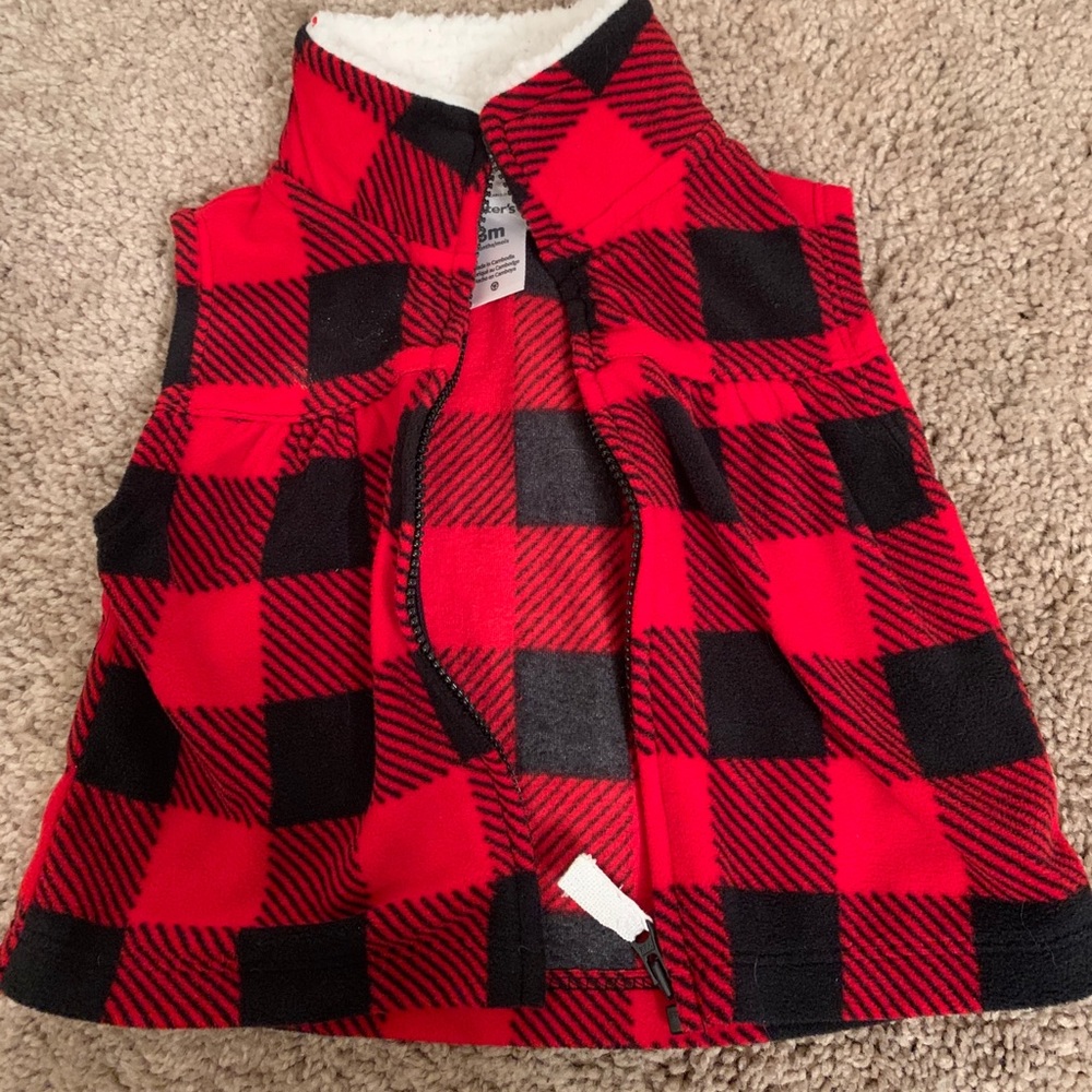 Buffalo plaid vest with fur neck!